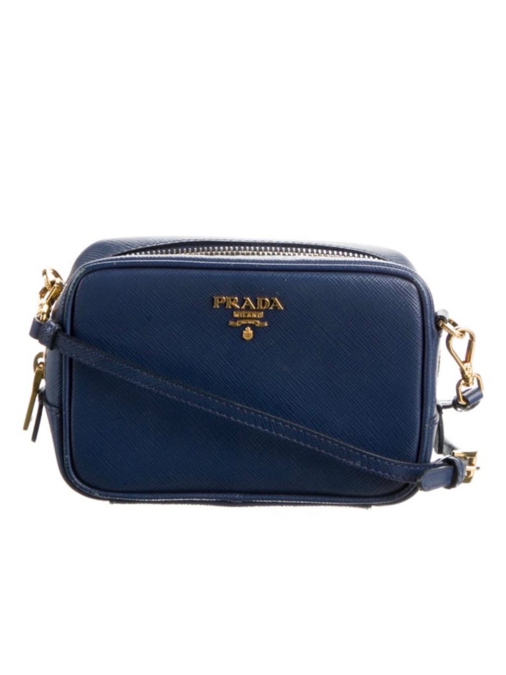 Prada Saffiano Lux Mini Camera Crossbody Bag Navy